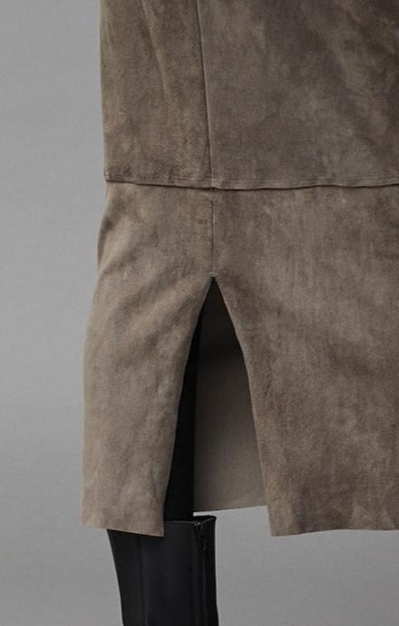 Khaki Check High - Waist Slimming Midi Pencil Skirt