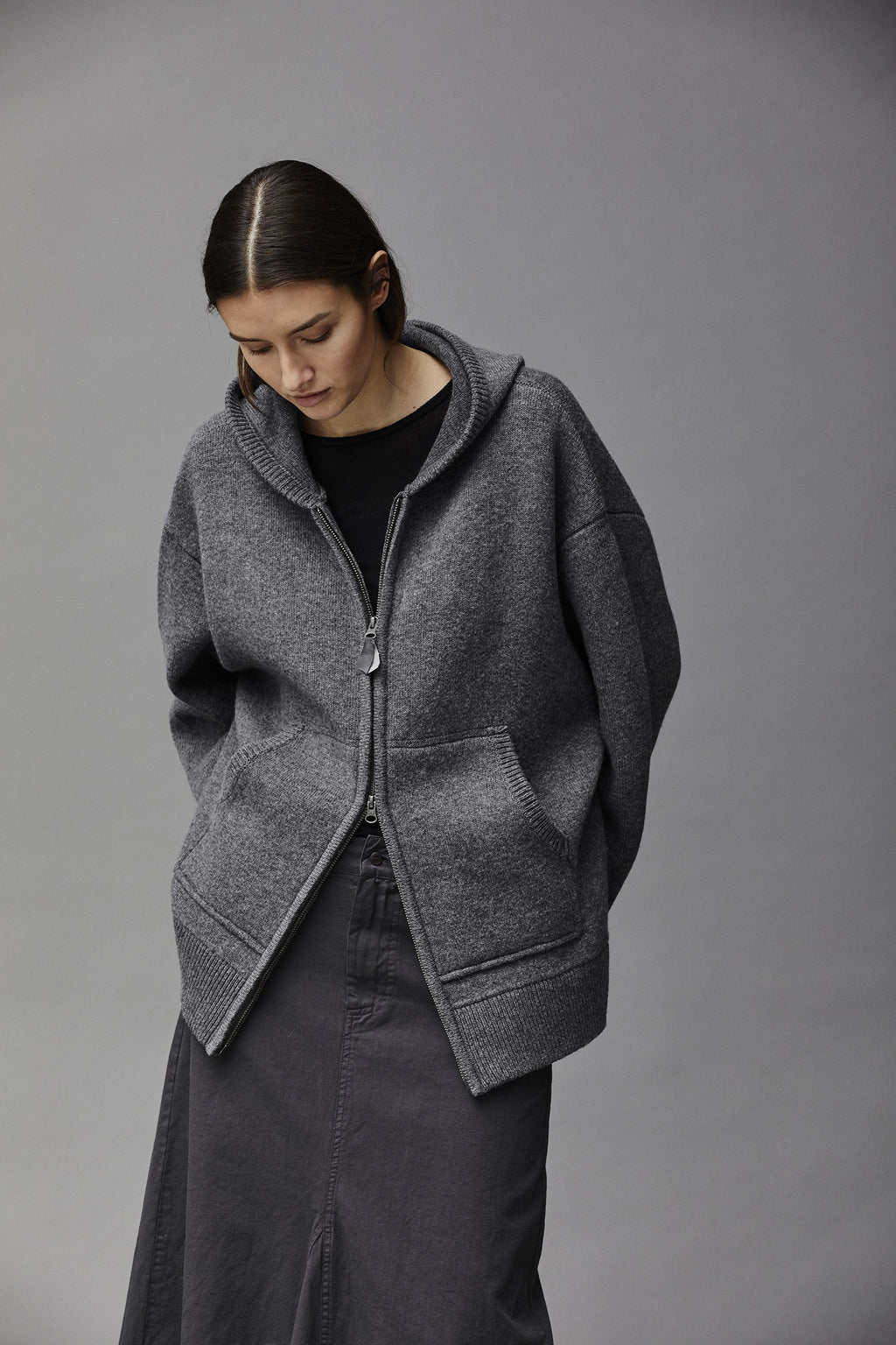 Hooded Zipper Knit Cardigan