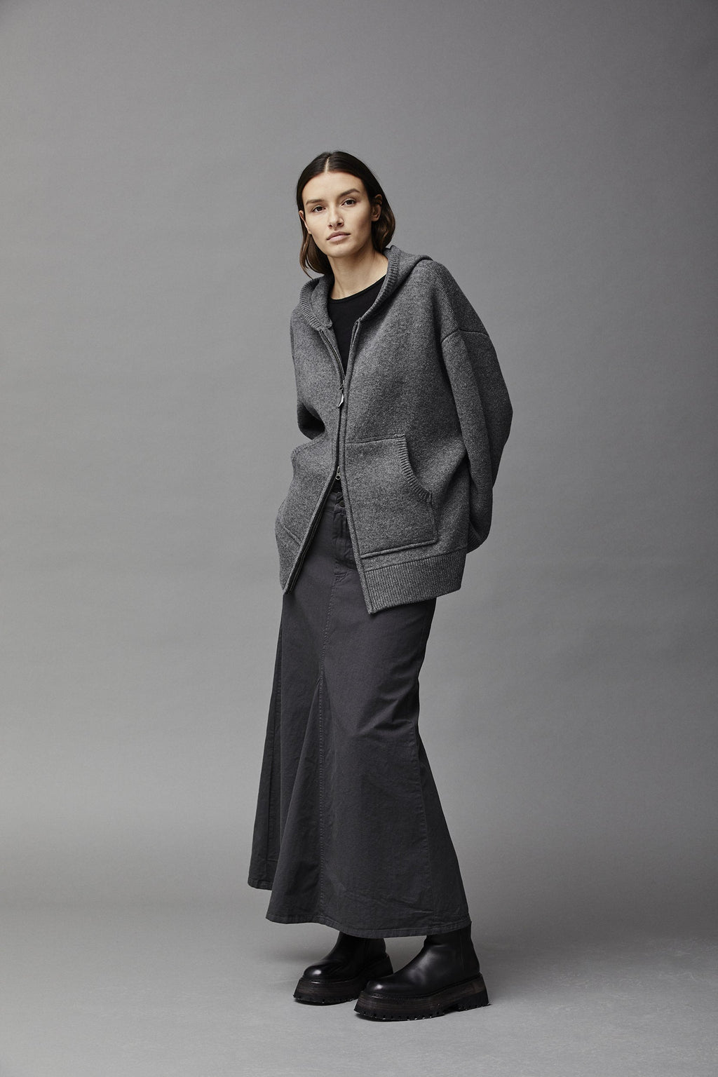 Hooded Zipper Knit Cardigan