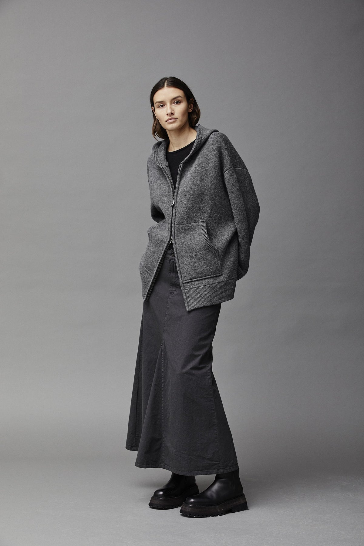 Hooded Zipper Knit Cardigan
