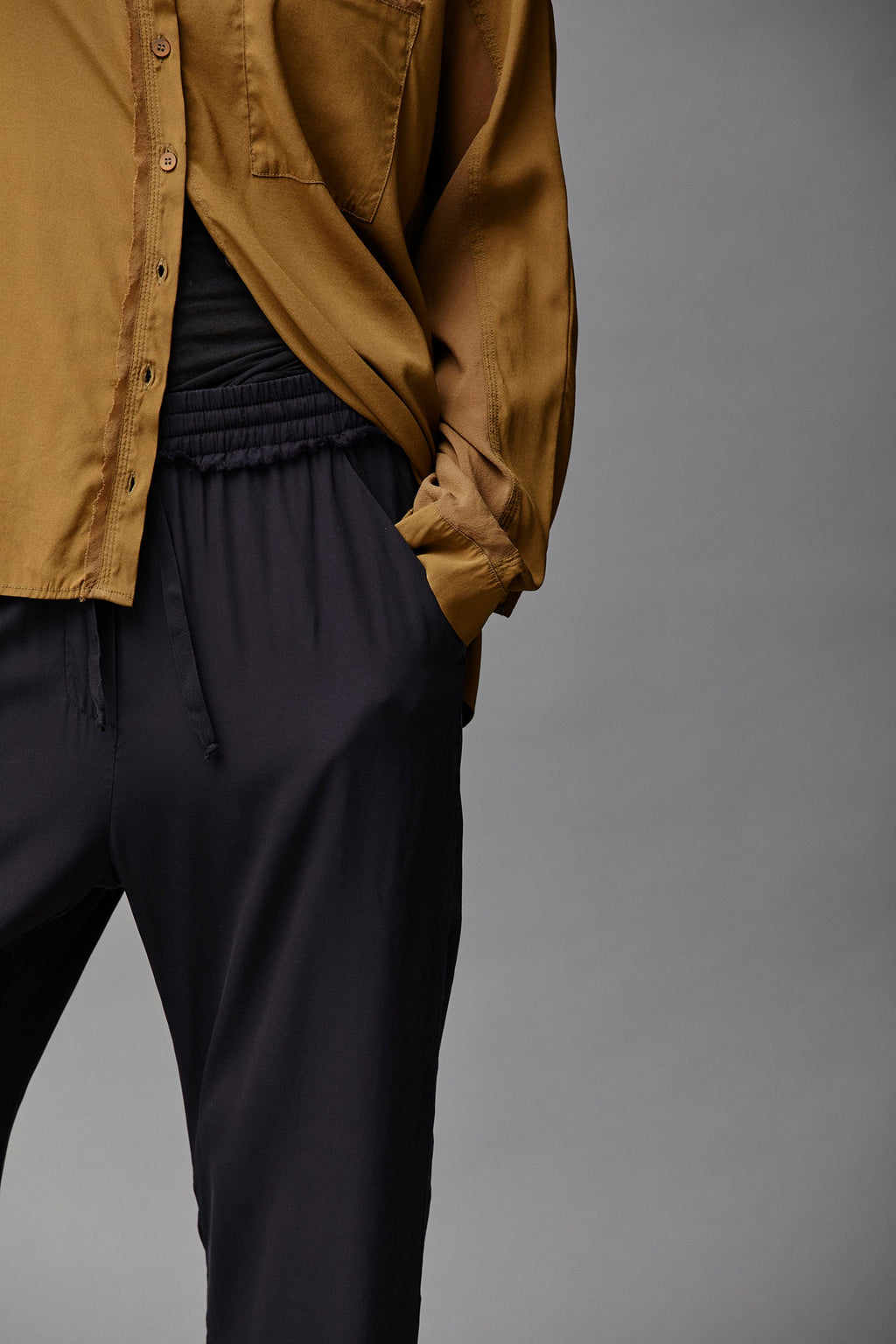 Khaki Long - Sleeved Button - Up Shirt with Pockets