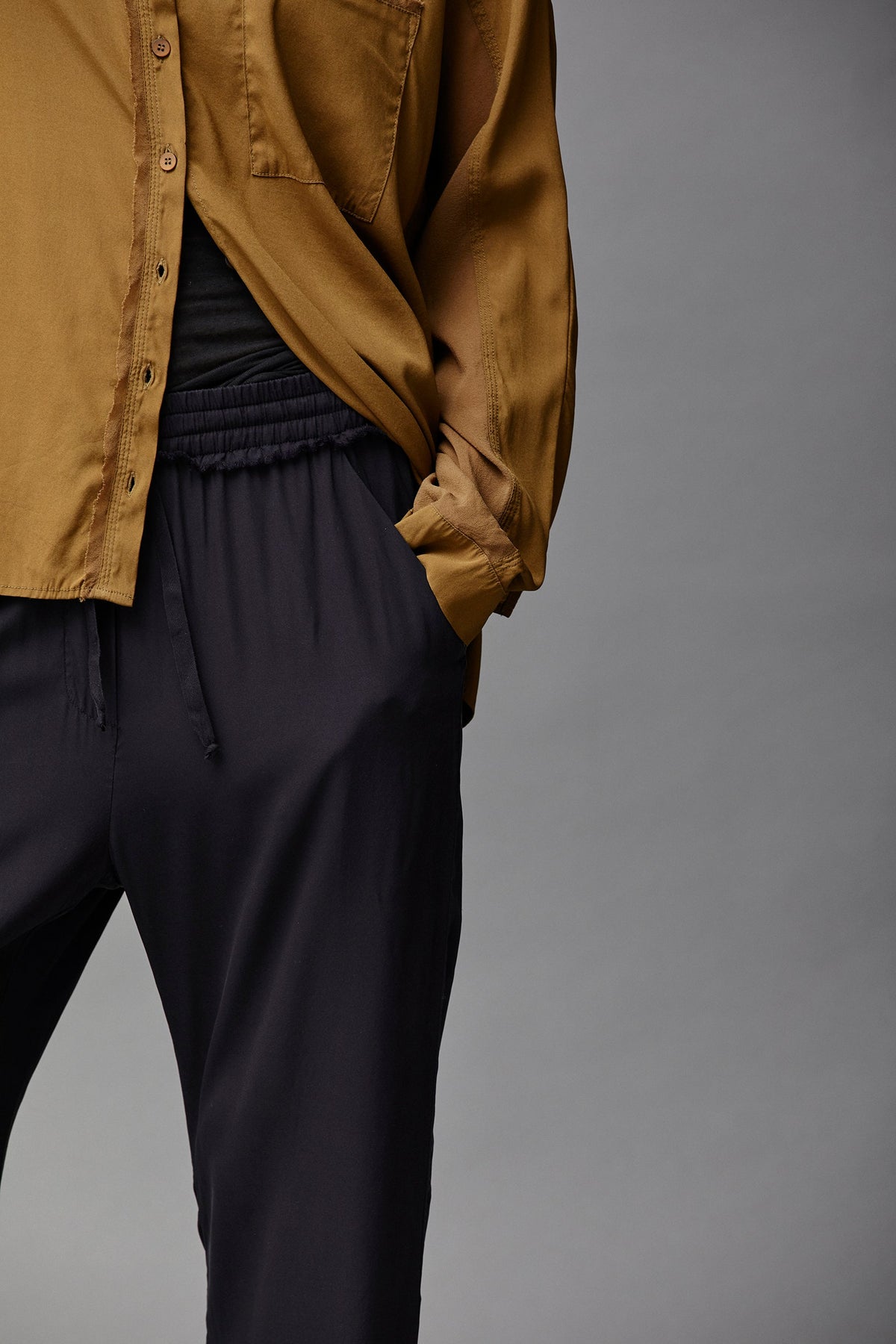 Khaki Long - Sleeved Button - Up Shirt with Pockets