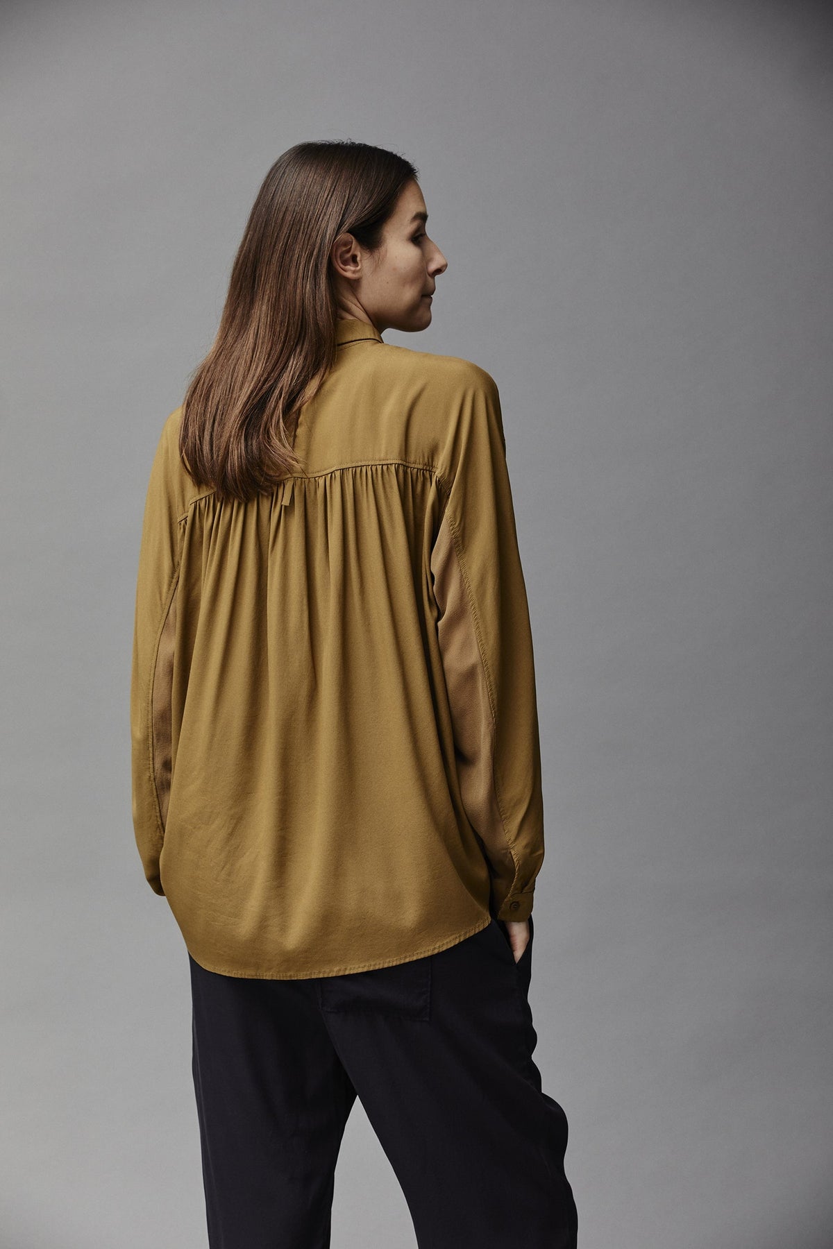 Khaki Long - Sleeved Button - Up Shirt with Pockets