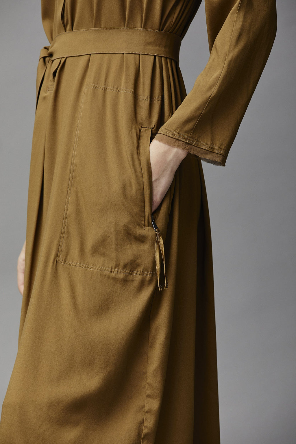Belted High Collar Mid-Length Shirt Style Dress