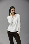 White Long - Sleeved Shirt with Fuzzy Cuff Decorations