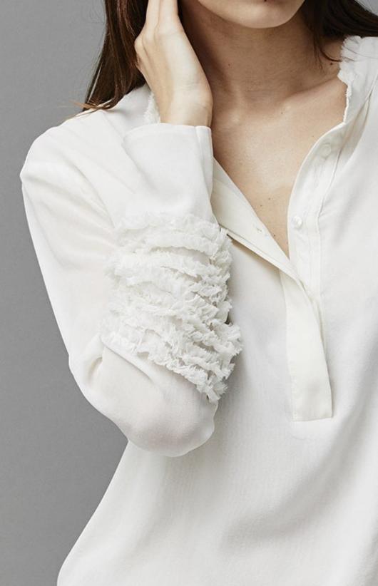 White Long - Sleeved Shirt with Fuzzy Cuff Decorations