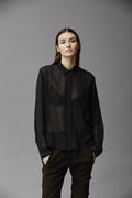 Black Transparent Lace Panel Long - Sleeved Shirt