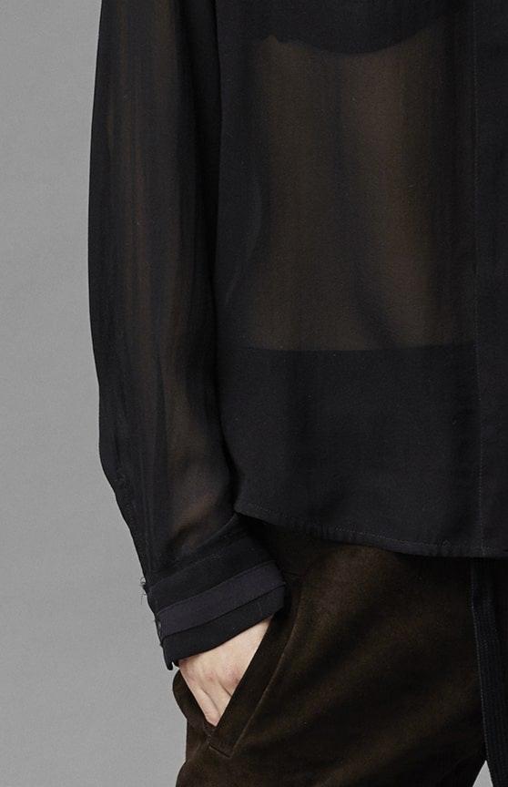 Black Transparent Lace Panel Long - Sleeved Shirt