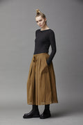 Khaki Drawstring High - Waist Slimming A - Line Skirt