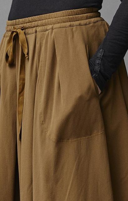 Khaki Drawstring High - Waist Slimming A - Line Skirt
