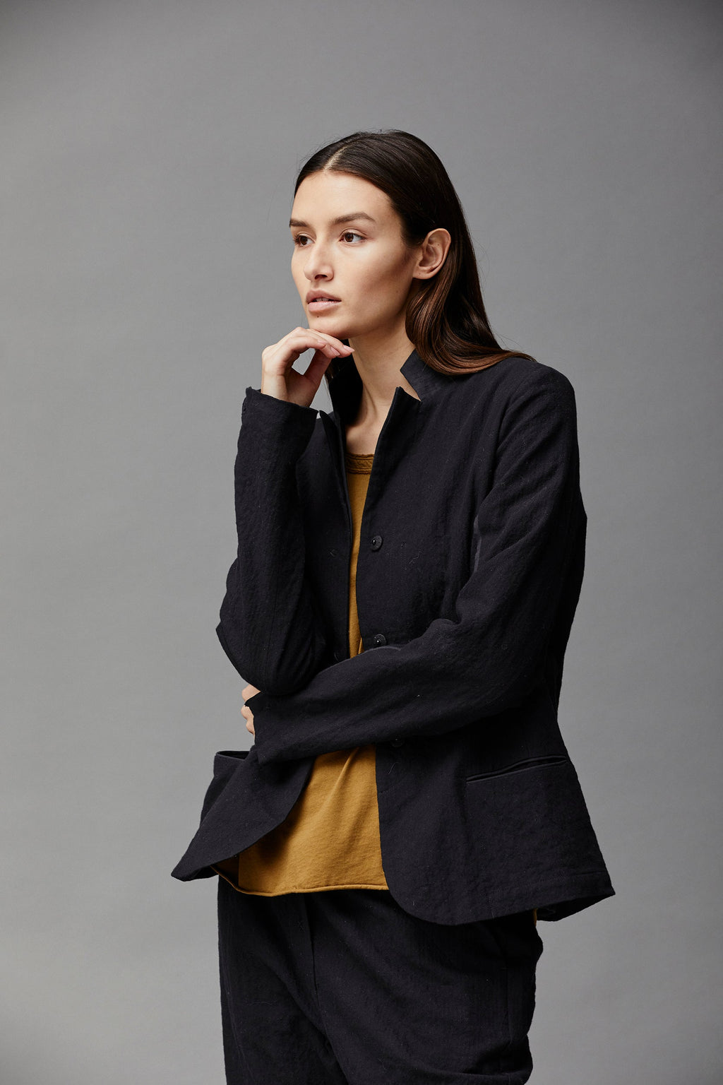 Black Simple Stylish Long Sleeved Single Blazer Jacket
