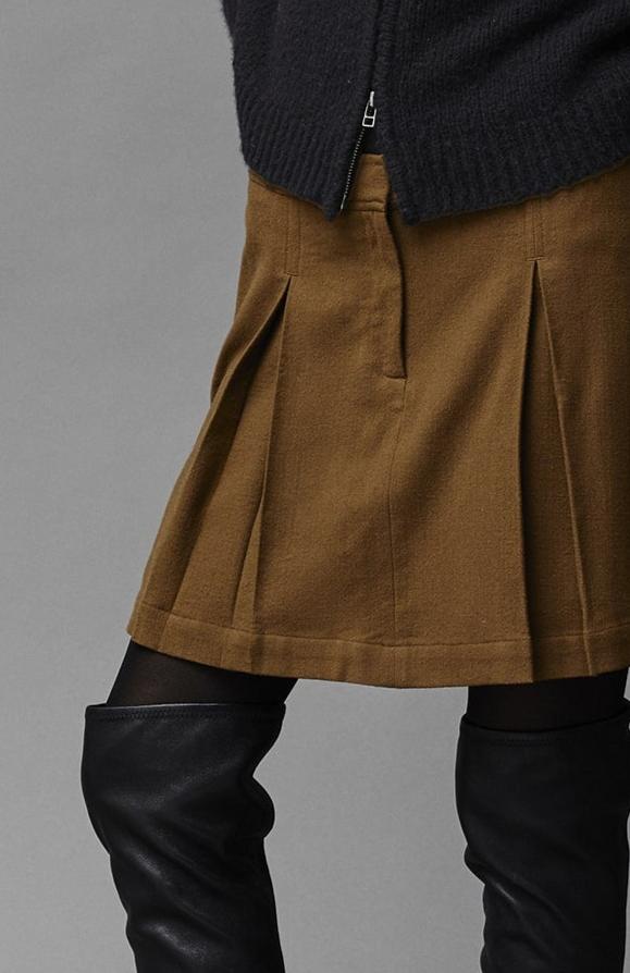 Brown Pleated Mini Skirt
