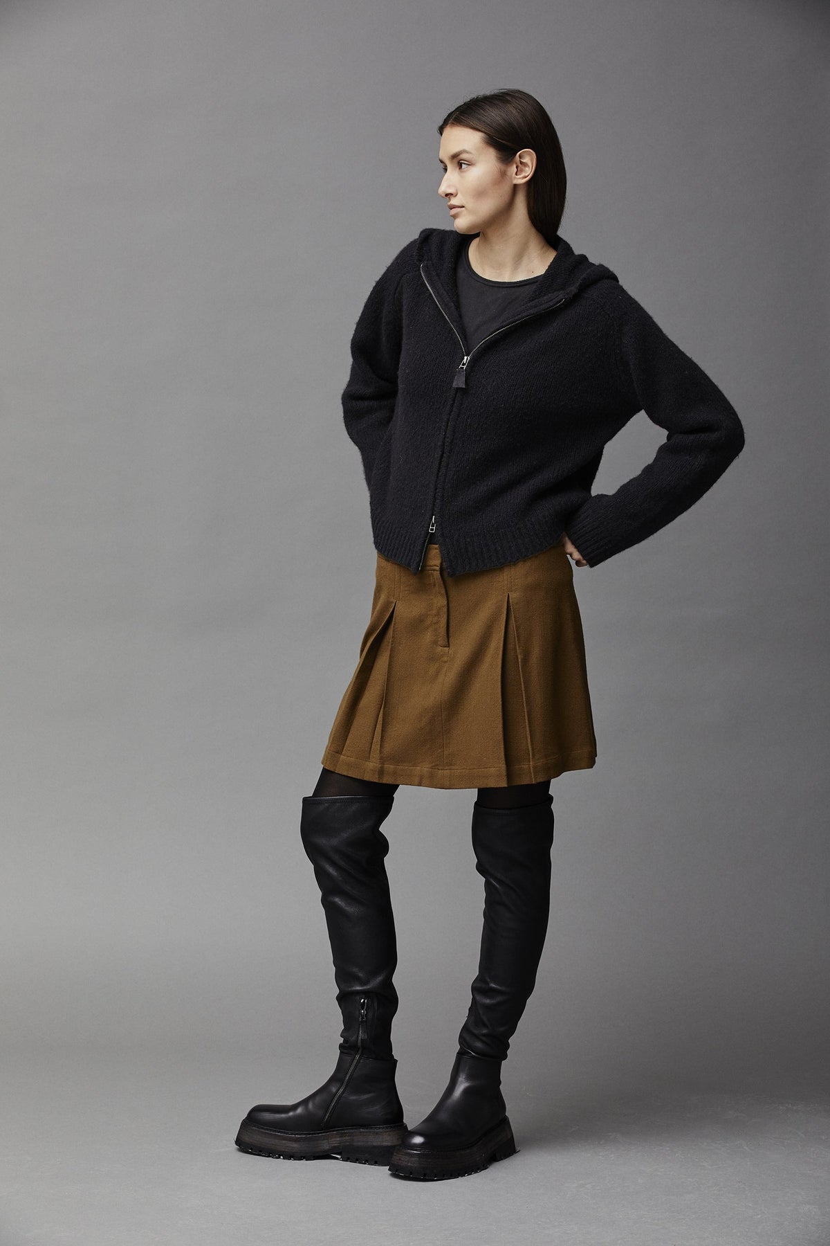 Brown Pleated Mini Skirt