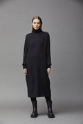 Black Long - Sleeved High - Neck Minimalist Long Dress
