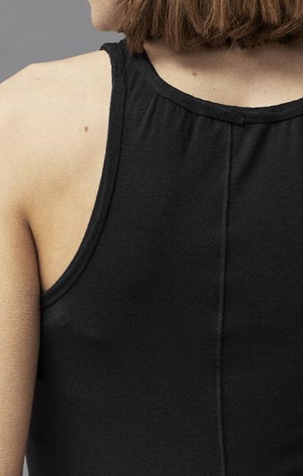 Black Ribbed Tank Top with High Neck and Back Detail