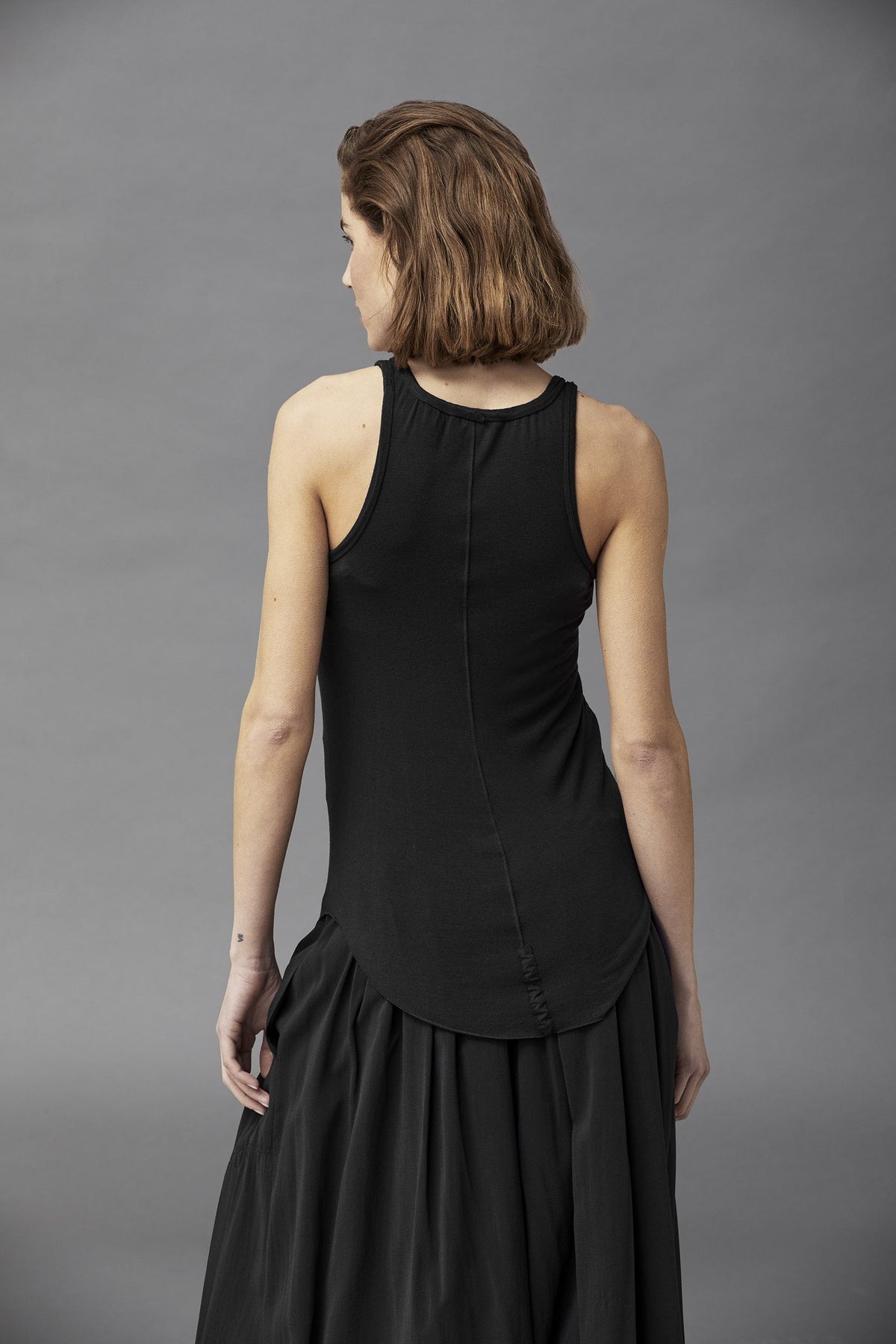 Black Ribbed Tank Top with High Neck and Back Detail