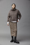 Khaki Check High - Waist Slimming Midi Pencil Skirt