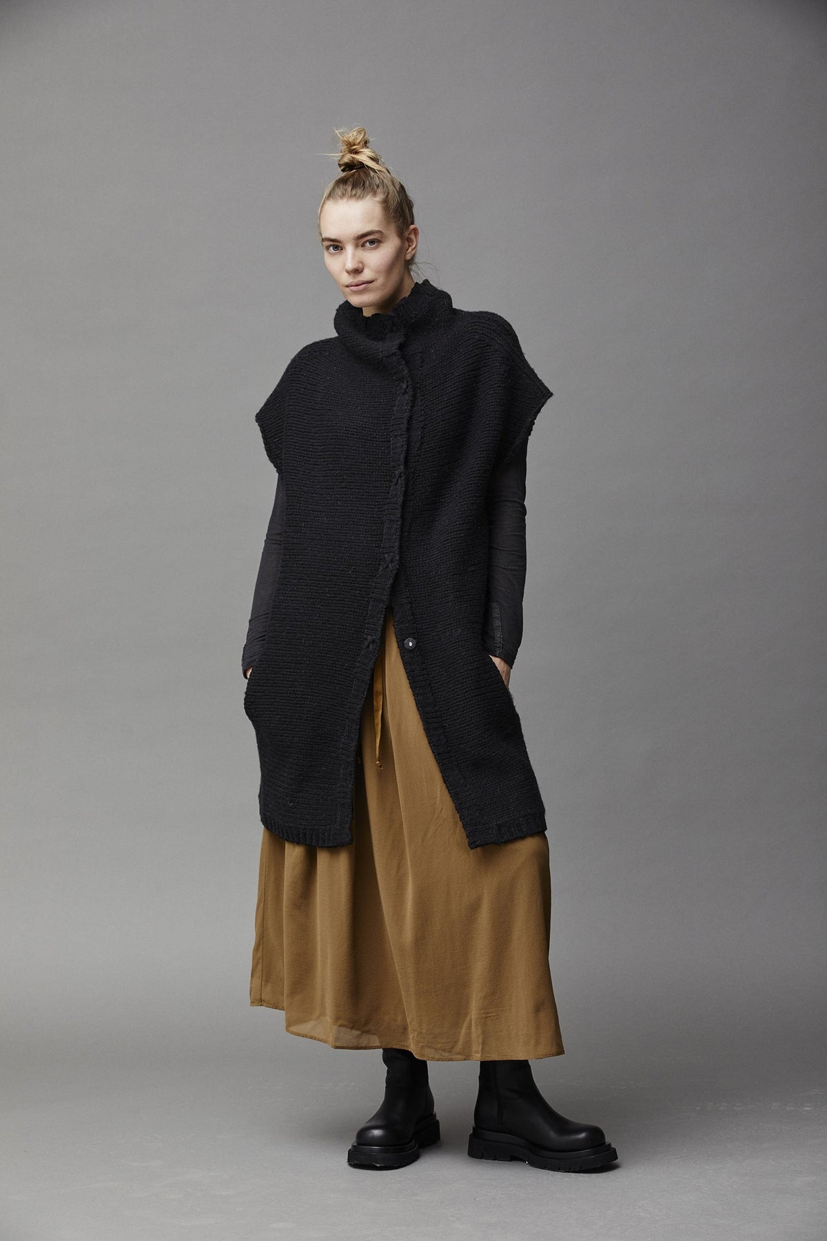 Khaki Drawstring High - Waist Slimming A - Line Skirt