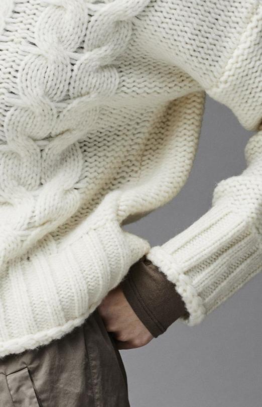 Chunky Cable Knit White Crew Neck Sweater