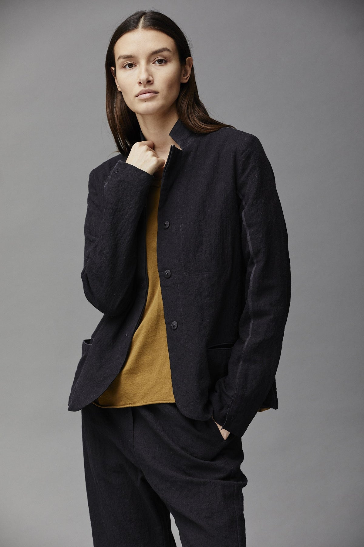 Black Simple Stylish Long Sleeved Single Blazer Jacket