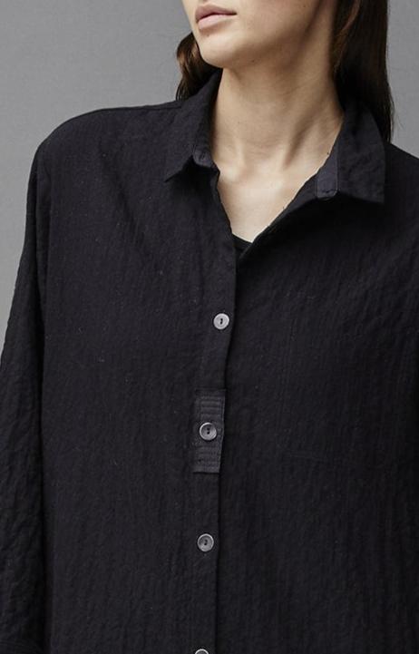 Black Textured Long Buttoned Shirt Jacket