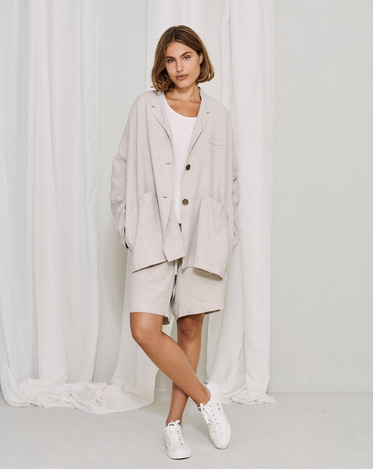 Light Beige Buttoned Casual Blazer