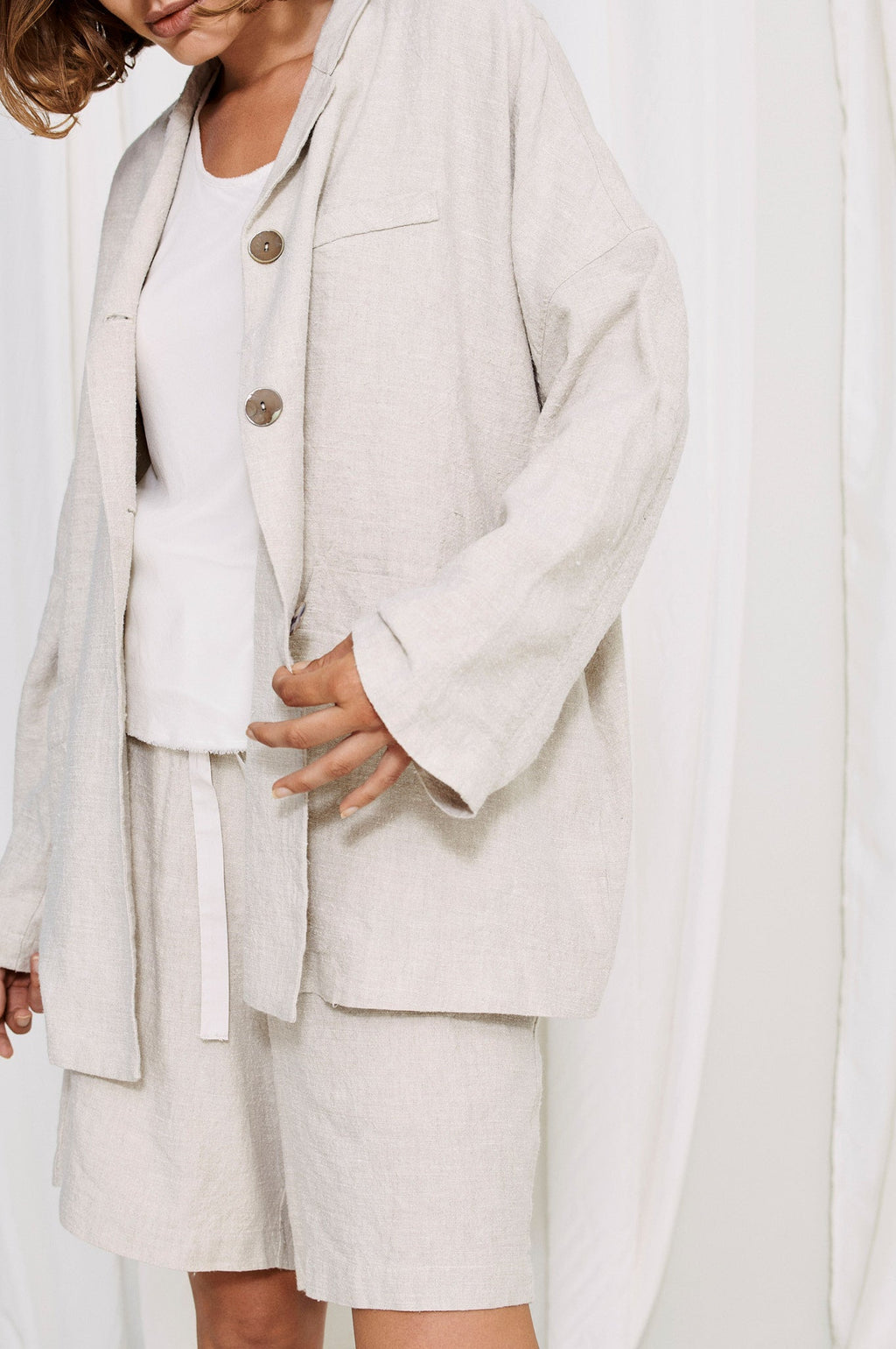 Light Beige Buttoned Casual Blazer