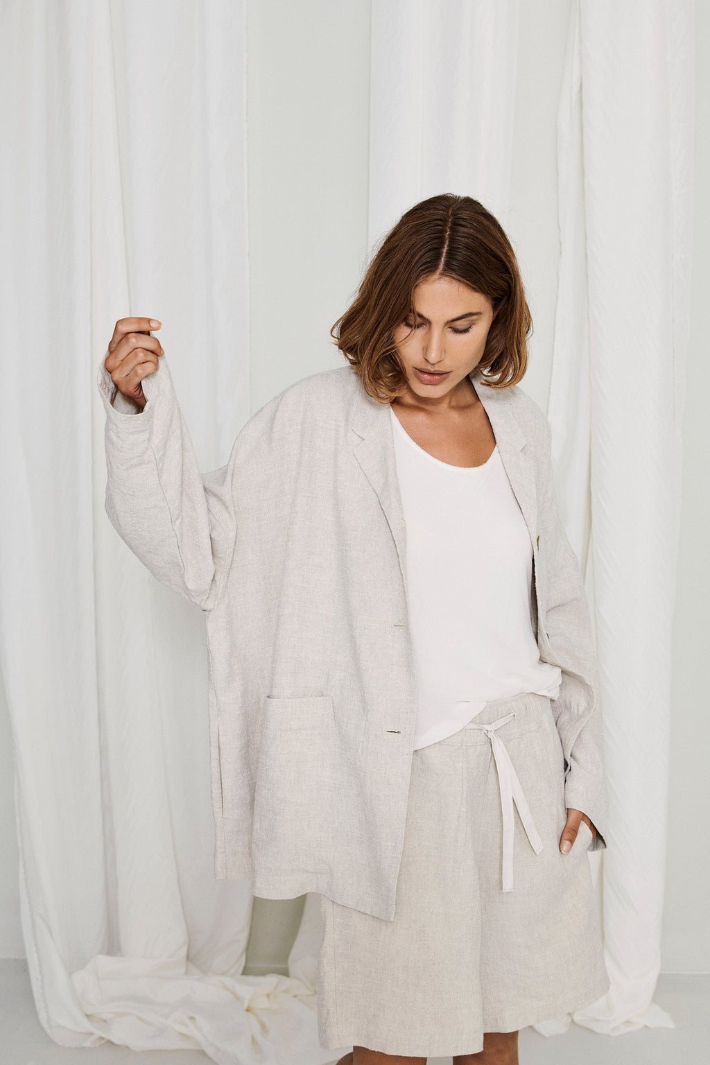 Light Beige Buttoned Casual Blazer