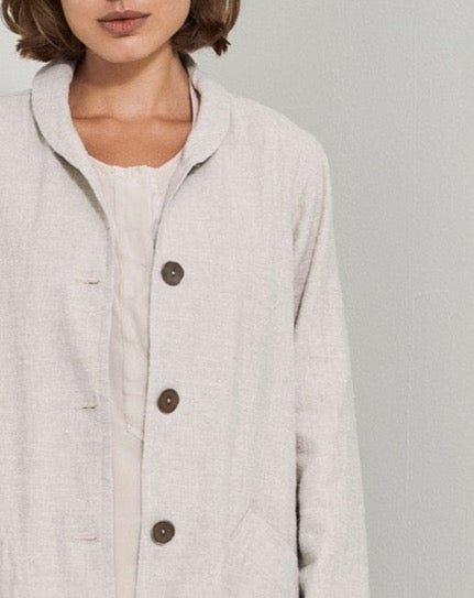 Light Gray Linen Buttoned Long Casual Trench Coat