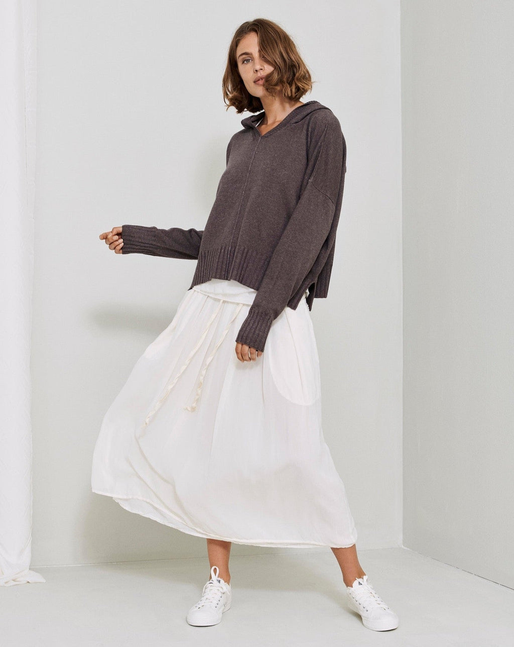 White Drawstring Maxi Skirt