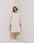 White Button Long - Sleeved Mid - Length Dress