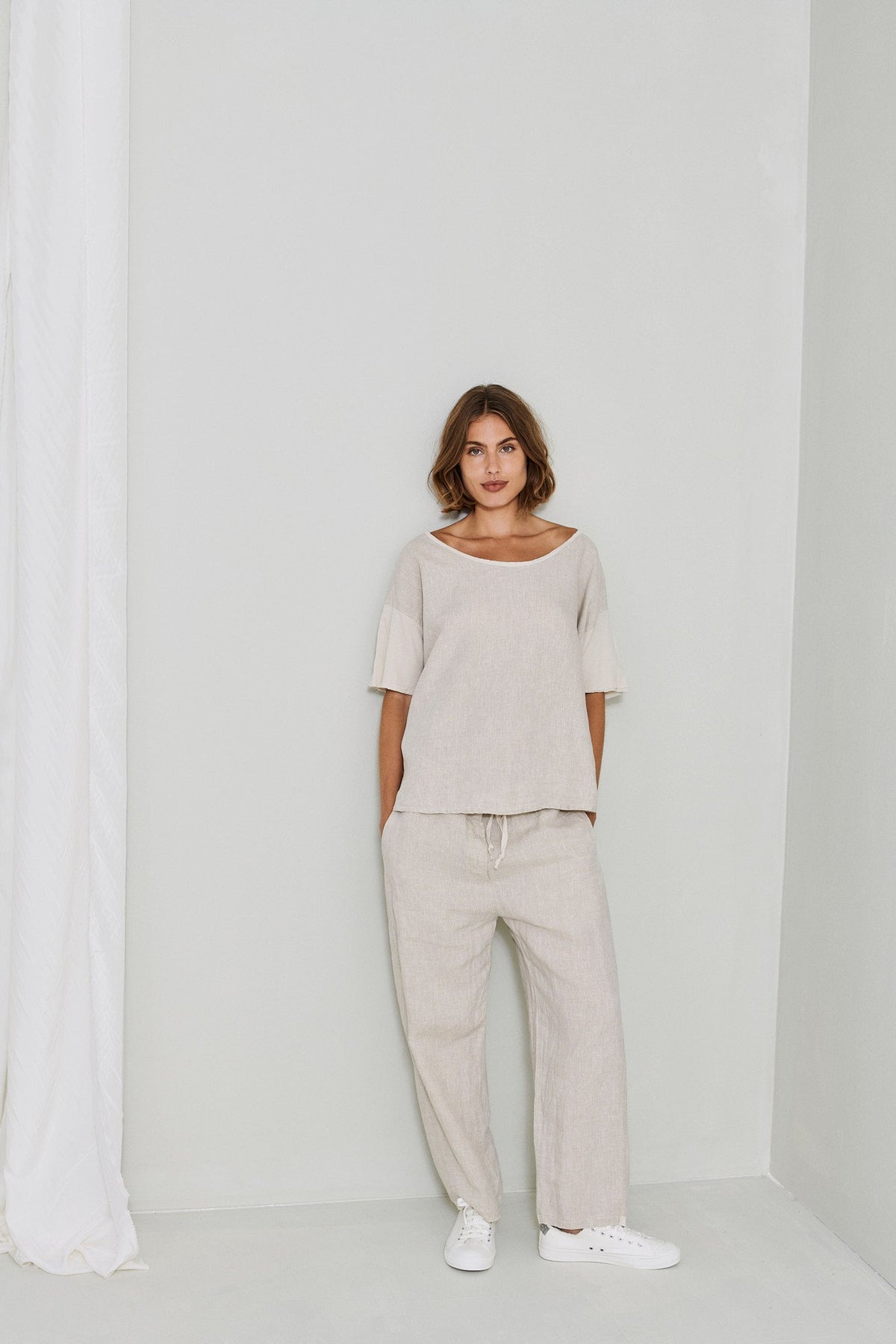 Milk White Linen Loose Casual Pants