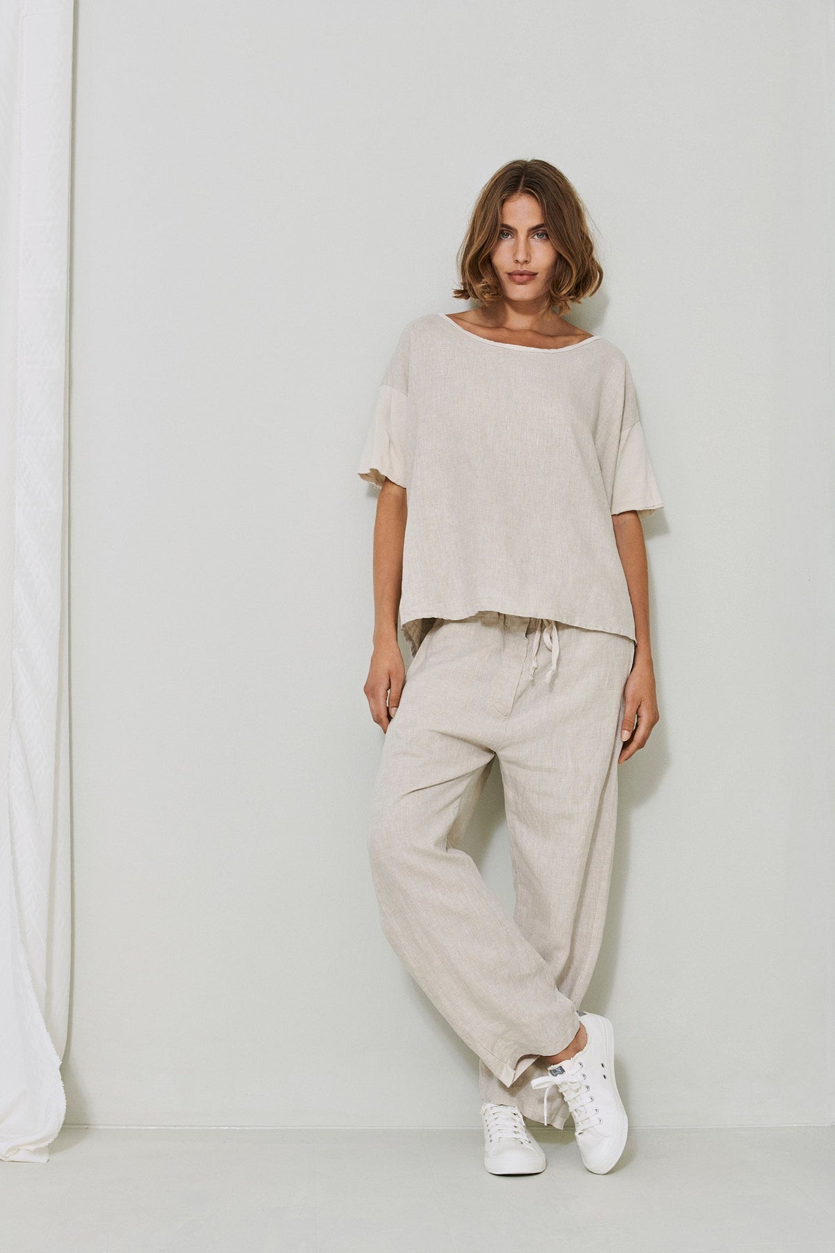 Milk White Linen Loose Casual Pants