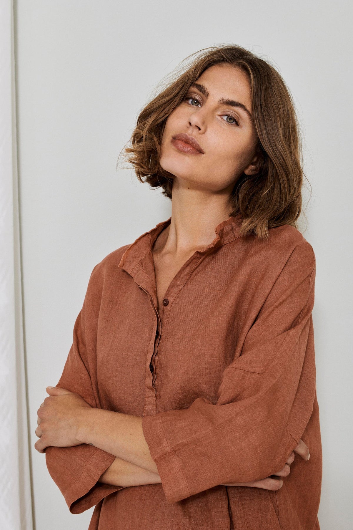 Laid-back Cotton Linen Boho Style 3/4 Sleeves Dress