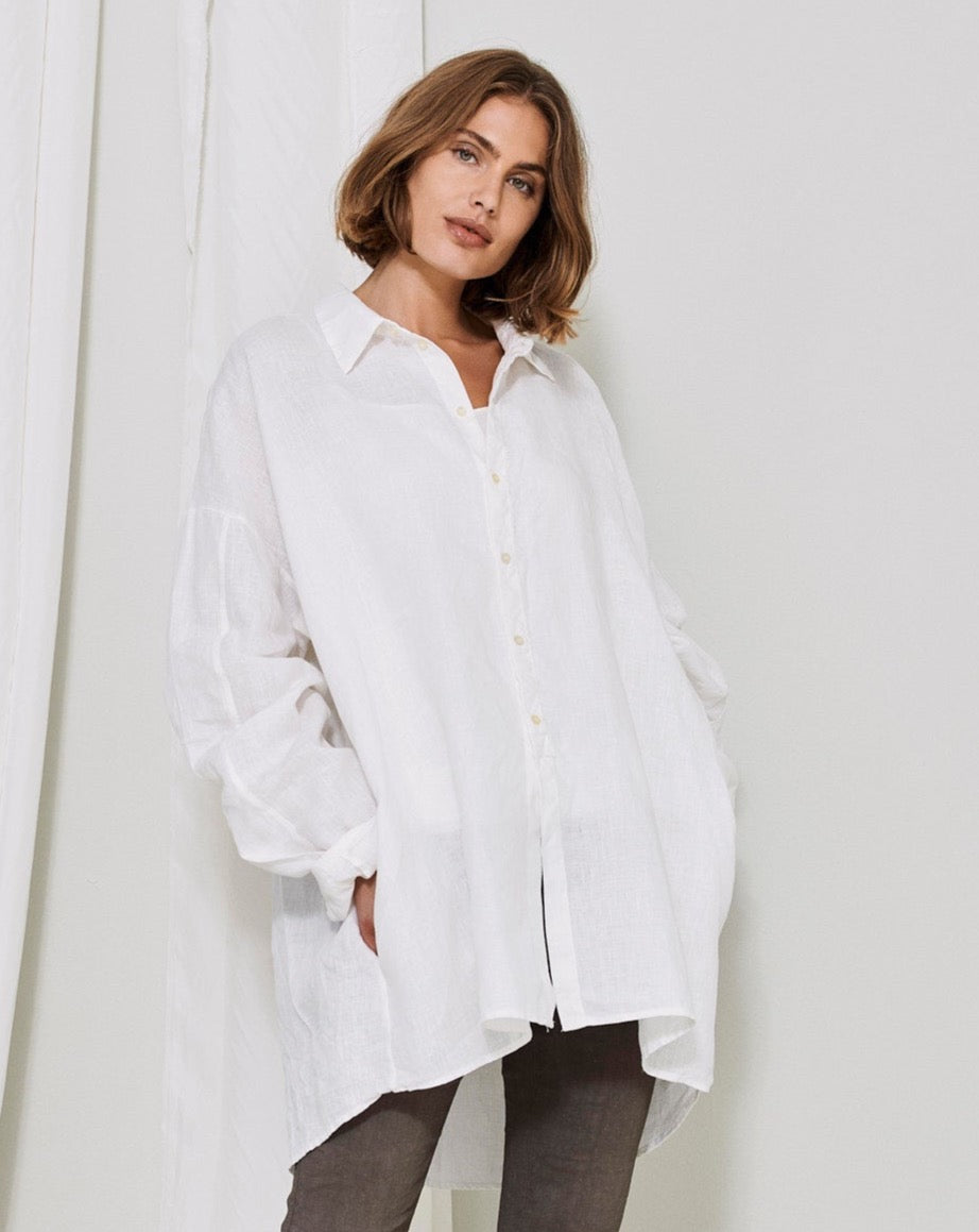 Casual White Loose Long - Sleeved Shirt