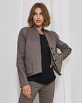 Elegant Grey Linen-Blend Buttoned Jacket with Pockets