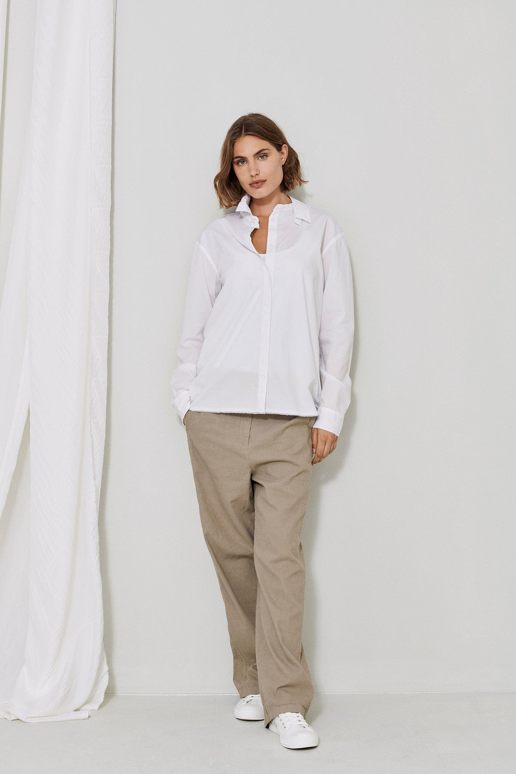 Khaki Straight - Leg Casual Trousers
