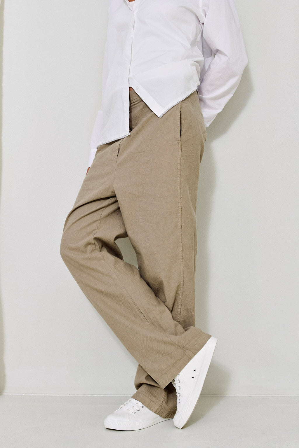Khaki Straight - Leg Casual Trousers