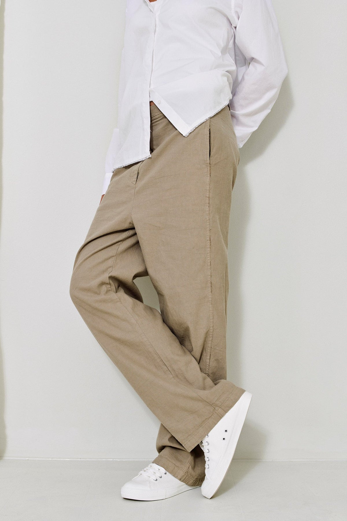 Khaki Straight - Leg Casual Trousers