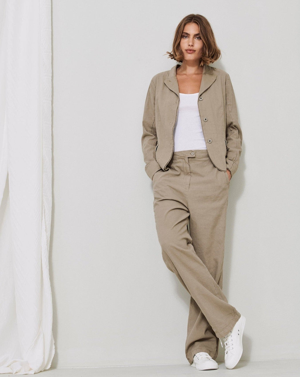 Khaki Straight - Leg Casual Trousers