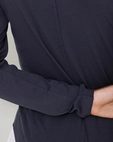Navy Blue Simple Long - Sleeved Round Neck Loose Top
