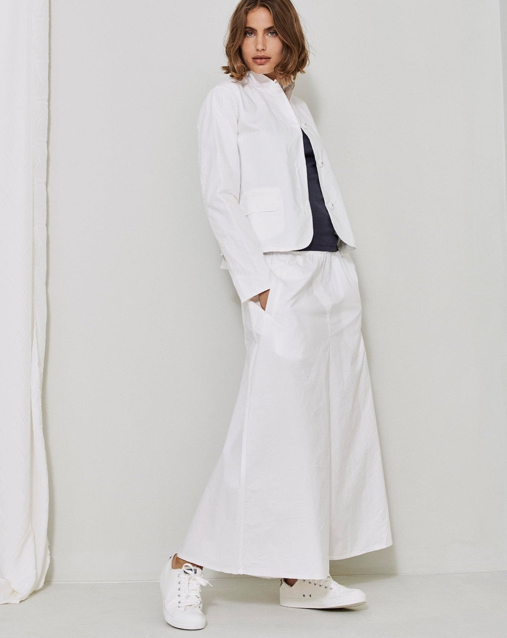 White Drape-Medium-Length Skirt