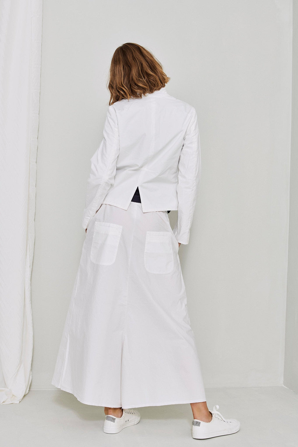 White Drape-Medium-Length Skirt