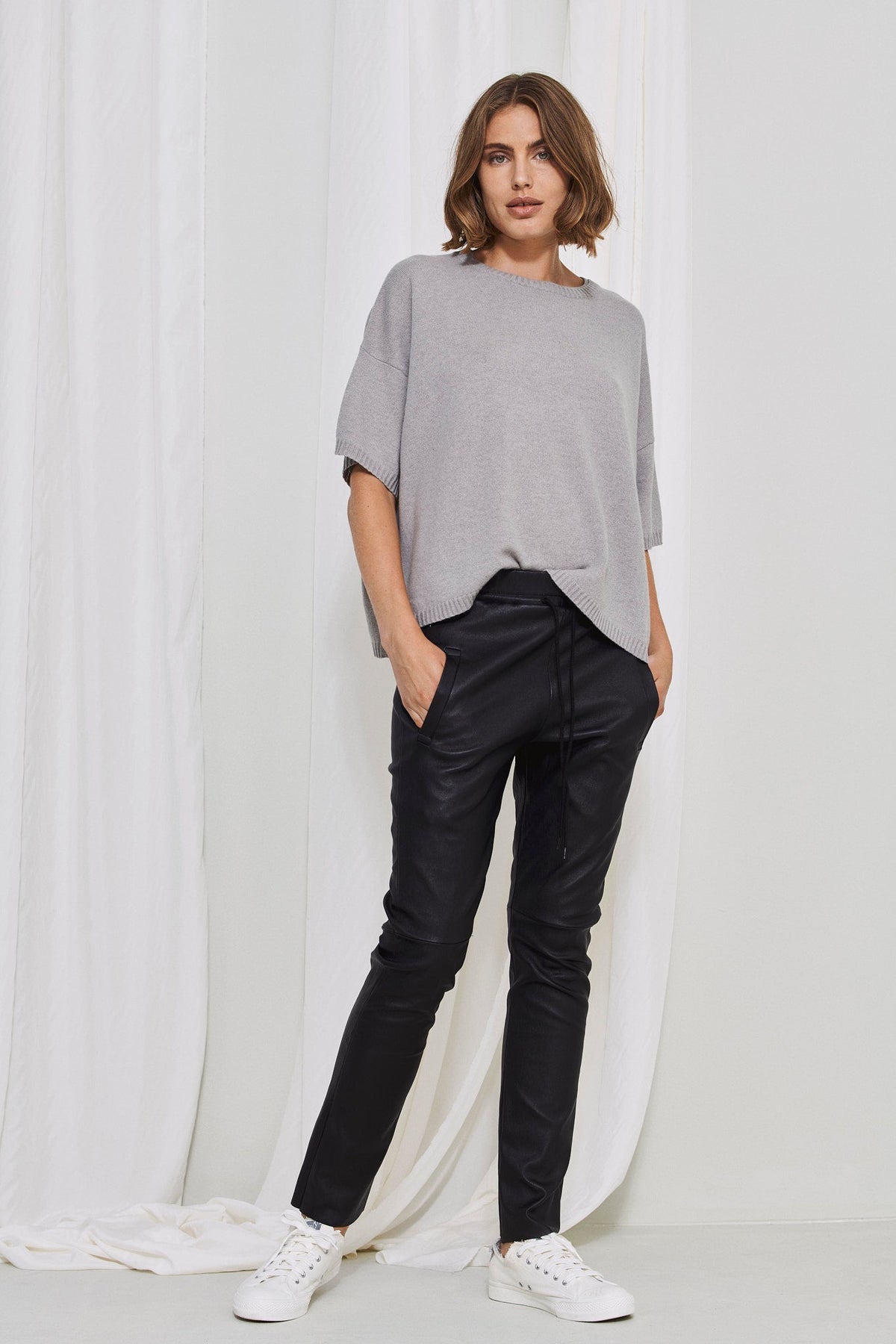 High-Waist Casual Leather Pants