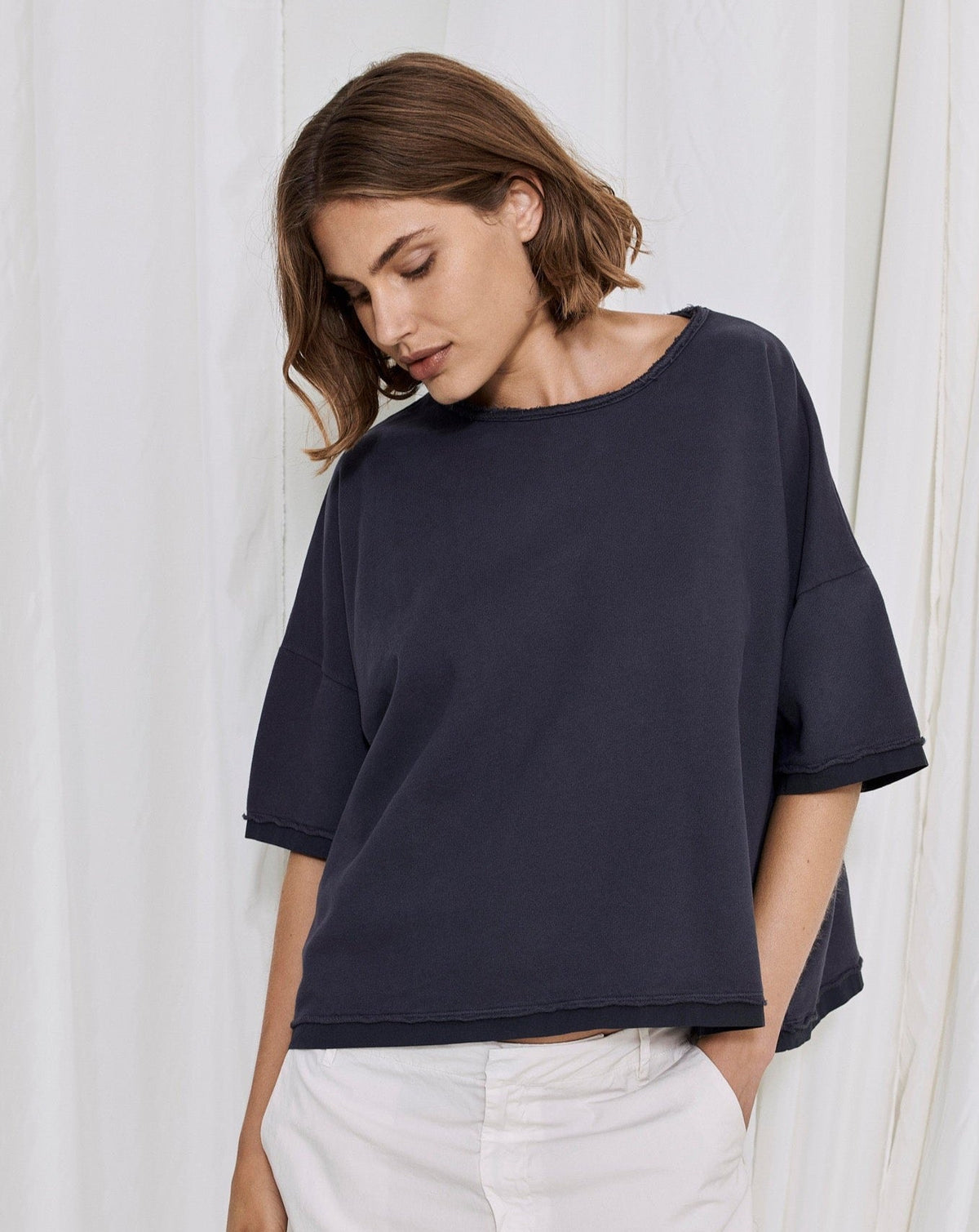 Relaxed Fit Dark Blue Short - Sleeved Casual T – Shirt