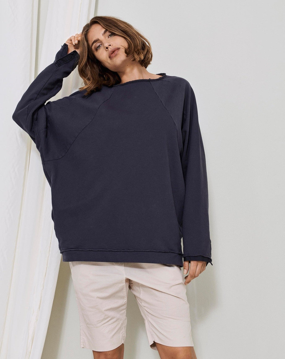 Dark Blue Simple Long - Sleeved Blouse