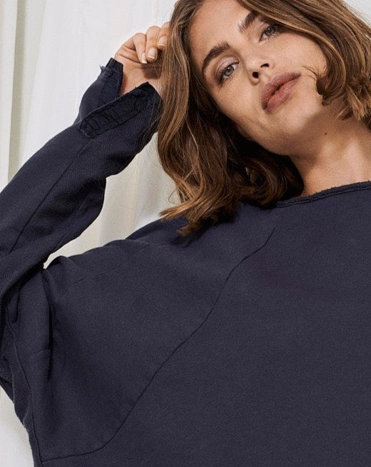 Dark Blue Simple Long - Sleeved Blouse