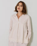 Light Beige Striped Button-Down Long-Sleeve Shirt