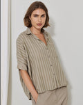 Casual Striped Short - Sleeved Button - Up Shirt with Pocket