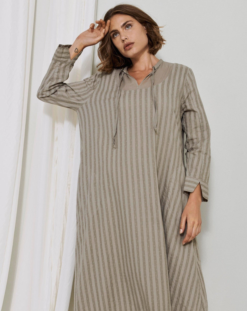 Flowy Striped Long - Sleeved Dress